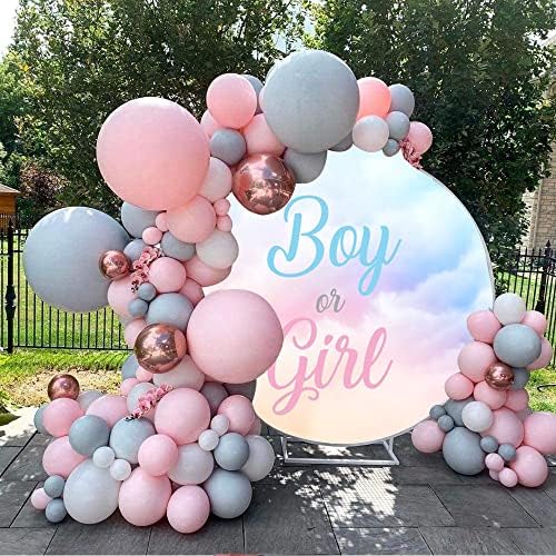 6.5x6.5ft Gender Reveal Round Backdrop Boy or Girl Blue Pink Clouds Photography Background Circle Backdrop Cover Newborn Baby Shower Reveal Gender Party Decoration Photo Booth Props - Image 2