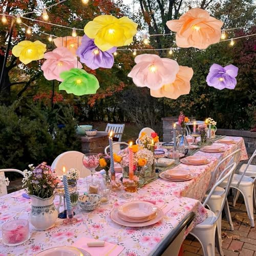 VIHOSE 12 Pcs Tea Party Decorations 15.7 Inch Lanterns Paper Flower with LED Lights for Spring Fancy Party Decorations Large Peony Pendant Lamps for Tea Garden Wedding Bridal Baby Shower - Image 4