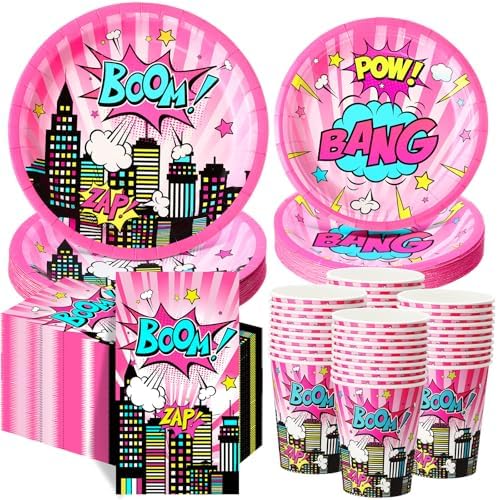 Funnymoom 250 Pcs Girl Hero Birthday Decoration Serves 50 Party Supplies by Funnymoom