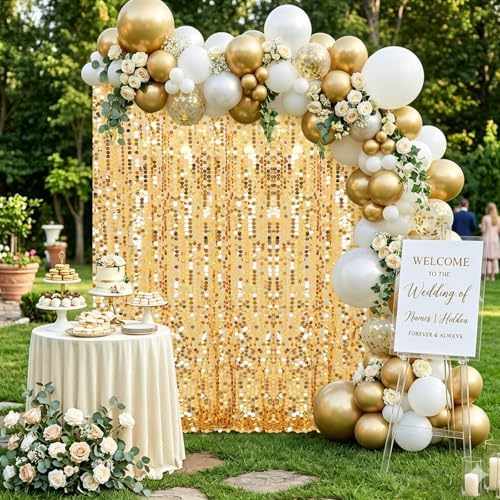 Big Payette Gold Sequin Backdrop Curtain 2 Panels 2ftx8ft Glitter Sparkly Party Background Drapes for Wedding Birthday Baby Shower Event Decoration - Image 4