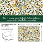 JarThenaAMCS 12 Sheets Retro Floral Wrapping Paper -Not Roll- Vintage Flower Bird Lemon Gift Wrap Paper Folded Flat Art Sheet for DIY Crafts Wedding Baby Shower Birthday, 19.7 x 27.6 Inch (Pack of 3) - Image 2