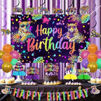 Rainbow Leopard Birthday Party Decorations Cheetah Happy Birthday Backdrop Banner Cake Topper Neon Leopard Table Decor Hanging Swirls Neon Print Sash Jungle Animal Wild Party for Women - Image 2