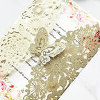 Hosmsua 50pcs Customized Champagne Laser Cut Butterfly Flora Quinceanera Invitation Cards with Envelopes 5.12 x 7.3 Inch Invitations for Quinceañera Wedding Invite (Champagne/Light Gold Glitter) - Image 5