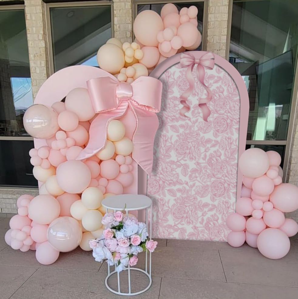 Pink Floral Arch Backdrop Cover Toile Bride to Be Baby Shower Girl Party Chiara Arched Frame Bow Flowers 1st Wedding Birthday Parties Decorations (6.6FT,4383) - Image 4
