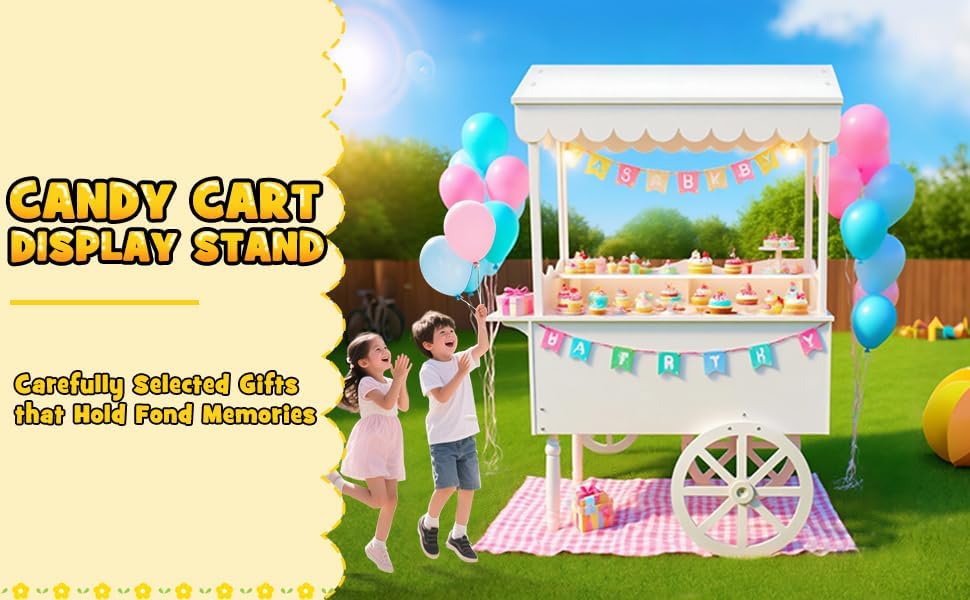 Cordova Candy Cart,Solid Wood Vintage Dessert Cart with Shelf & Wheels for Candy & Dessert Display, Display Stand with 100 Balloons, Easy to Assemble for Parties, Birthdays, Weddings, Bar - Image 7