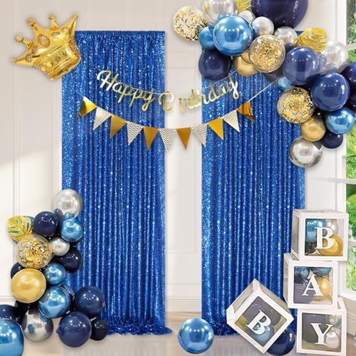 Royal Blue Curtain Panels Sequin Backdrop 6 Pieces 2ftx8ft Sparkly Curtain - Image 3
