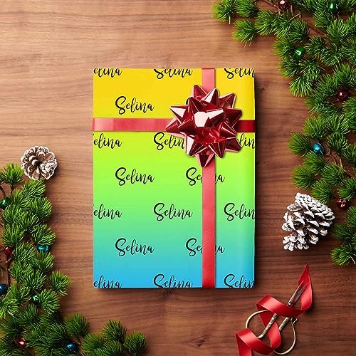 MyPupSocks Personalized Logo Wrapping Paper, Gradient Yellow & Green Name Custom Gift Wrapping Paper with Name Text for Teens Women Men Mom Dad Birthday Wedding Happy New Year 58x23 5 Rolls - Image 4