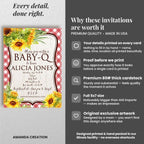 Amanda Creation Sunflower Baby Q Invitations, Sunflower Baby Shower Invitations, 20 Personalized 5x7 Double-Sided Cards with White Envelopes, Made in USA - Image 4