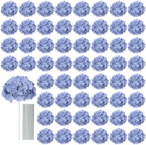 AVIVIHO 65pcs Dusty Blue Hydrangea Artificial Flowers Bulk, Fake Flowers by Aviviho