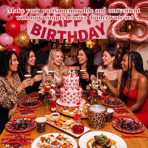 400 Pcs Red Cheetah Print Birthday Decoration for 50 Guests, Red and Black Cheetah Cherry Paper Plates Napkins Cups Cutlery Leopard Tableware for Y2K Girls Night Big Mama Party Supply - Image 5