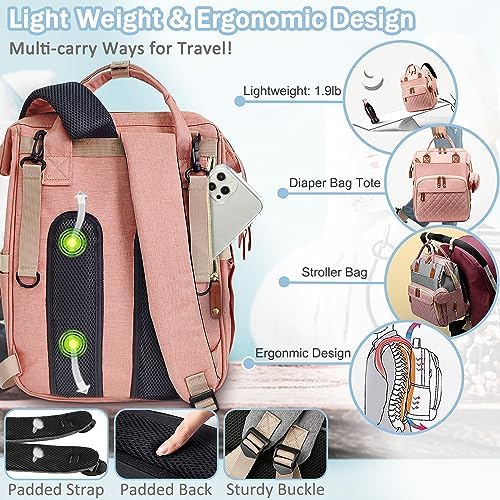 SHITIESHOU Diaper Bag Backpack Baby Bag, Baby Girl Boy Diaper Bag for Dad Mom with Pad,16 Pockets, Pacifier Case, Large Diaper Bags Unisex for Travel (Orange Pink) - Image 5