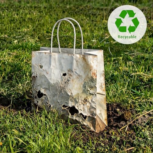 bagmad 100Pcs Pack 8x4.75x10 inch Medium White Kraft Paper Bags with Handles Bulk, Gift Bags, Craft Grocery Shopping Retail Birthday Party Favors Wedding Sacks Restaurant Takeout, Business (100) - Image 4