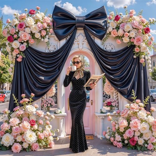 Giant Black Bow for Backdrop 80x24 Inches Large Satin Ribbon Bow Wall Decor for Wedding Birthday Baby Shower Party Photo Booth, Washable Reusable Big Bow for Nursery Bedroom Door Hanging Decoration - Image 3
