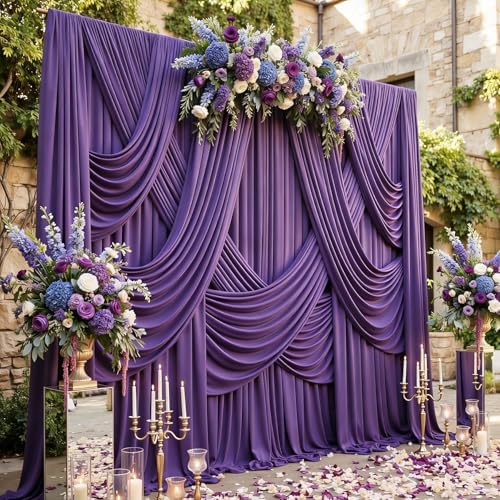 20ftx15ft Purple Backdrop Curtains for Parties, Wrinkle Free Polyester Purple Photo Backdrop Drapes 4 Panels 15 ft Long Back Drop Cloth for Wedding Birthday Photography Background Party by Htper