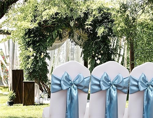 50 Pack Dusty Blue Chair Sashes, Satin Chair Ribbons for Wedding Party Birthday Reception Decorations, Dusty Blue Satin Chair Bows for Chairs - Image 2