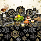 Funnymoom 452 Pcs Christmas Snowflake Party Supplies Black Gold and Sliver Snowflake Paper Plates and Napkins Cups Tablecloth Cutlery Straws for 50 Guests Winter Xmas Birthday Party Decoration - Image 6