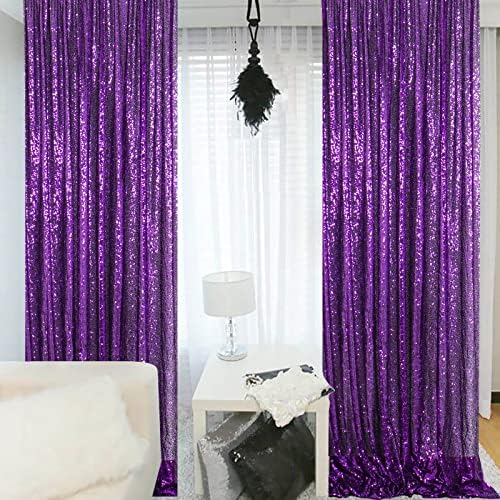 ShinyBeauty Sequin Backdrop Curtains 4 Panels 8ft Gold Purple - Image 4