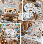 Cowboy Baby Shower Decorations for Boy, All-in-1 Retro Western Baby Shower Decorations with Balloon Arch Baby Boxes Plates Napkins Cake Toppers Tablecloth Backdrop Banner for Cowboy Rodeo Baby Shower - Image 6