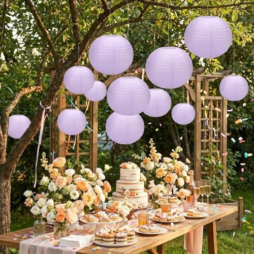 16 inch Chinese Lanterns Large Paper Lanterns Lavender 5 Packs (Purple, 16 inch) - Image 6