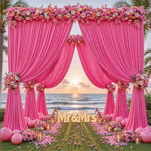 24ftx10ft Wrinkle Free Hot Pink Backdrop Curtain - 10 Feet Photography Backdrop Drapes, Silky Polyester Back Drop Cloth for Wedding Baby Shower Balloon Arch Background - Image 3