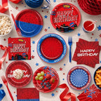 200PCS Spider Birthday Party Supplies Super Theme Paper Plates and Napkins Spider Web Disposable Tableware Set Red and Blue Hero Plates for Birthdays Baby Shower Movie Fans Party Decorations - Image 4