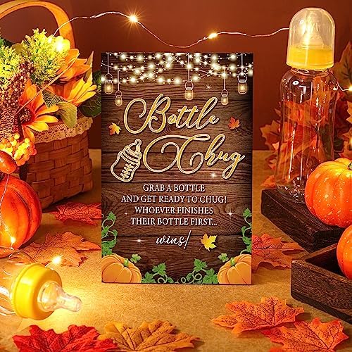 Trelaco 12 Pcs Fall Pumpkin Baby Shower Game Bottle Chug Wooden Sign Set - Image 3