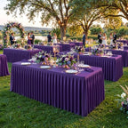 Purple Polyester Table Cloths for Rectangle 6 Foot Tables, 2 Pack Wrinkle Free Tablecloths Stretchy Banquet Ruffle Fitted Table Cover Desk Skirt for Parties Wedding Birthday Baby Shower - Image 3