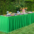 14ft Green Table Skirt Tulle Tutu Table Clothes for Birthday Boy Girl Baby Shower Gender Neutral Graduation, Hawaiian Jungle Luau Themed Party, Animal Safari Theme Party Decorations - Image 4