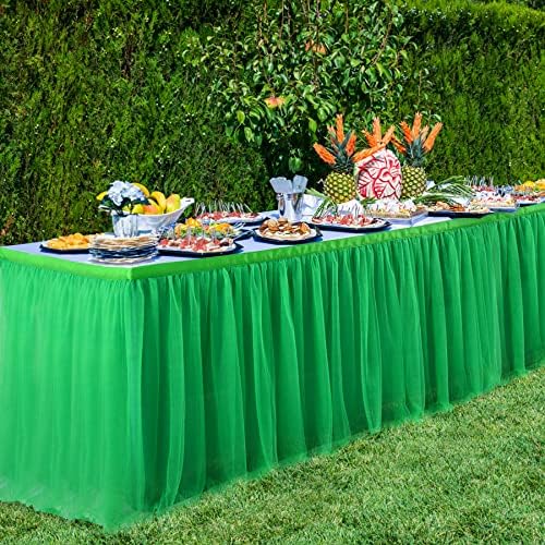 14ft Green Table Skirt Tulle Tutu Table Clothes for Birthday Boy Girl Baby Shower Gender Neutral Graduation, Hawaiian Jungle Luau Themed Party, Animal Safari Theme Party Decorations - Image 4