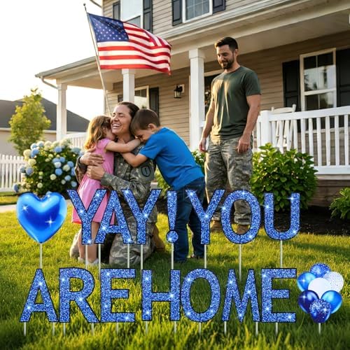 Novabright 16 Pcs Welcome Yard Sign LED Yay You Are Home Outdoor Home Decoration with Stake Welcoming Garden for Baby Shower Homecoming Return Housewarming Travel Family Reunion Military(Blue) - Image 6