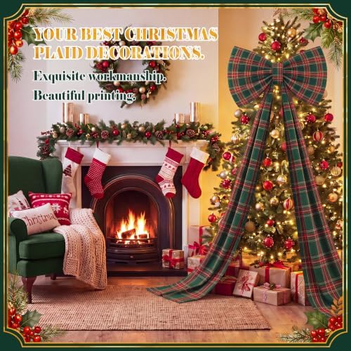Riceshoot 32x250 Inch Christmas Tartan Plaid Green Bow, Giant Decorations - Image 3
