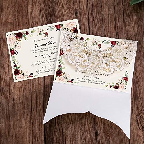 DORIS HOME 50pcs Gold BLANK Laser Cut Flora Lace invitation Cards with Envelopes for Wedding Invitations, Bridal Shower, Engagement, Birthday, Bachelorette Party, Baby Shower - Image 4