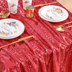 QueenDream Red Sequin Party Tablecloth 90x90 Inch Dessert Table Drapes - Image 3