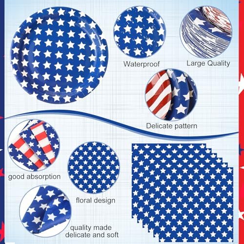 Funnymoom 452 Pcs Patriotic Paper Plates Napkins Cups Set Party Supplies - Image 3