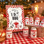 I Do BBQ Party Decorations Set 36 Pcs 12 oz Wedding Can Cooler Sleeves Bulk with Wooden Sign Rustic Red Gingham Theme BBQ Bridal Shower Decorations for Wedding Engagement Bachelorette Party - Image 3