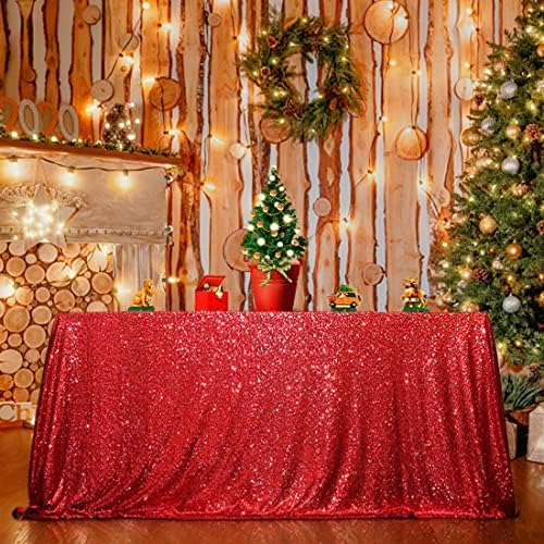 SquarePie Sequin Tablecloth 90x132 Inch Red for Christmas Wedding Party - Image 3
