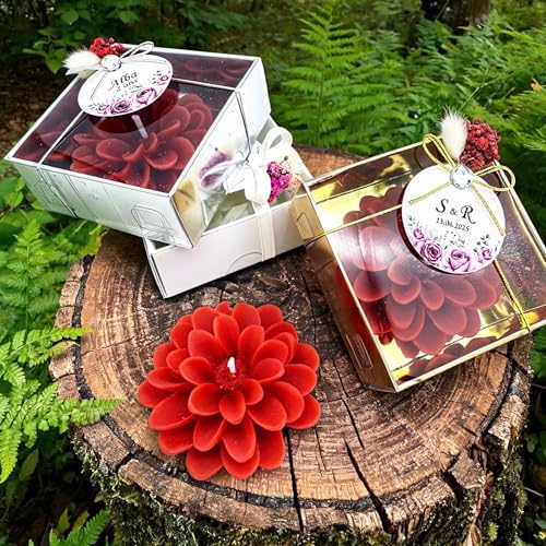 Giftsupstore Wedding Favor Guest Bulk – 75 Set of Scented Lotus Shaped Candle Party Favors – Custom Baby Shower Gifts, Bridal Shower & Personalized Bachelorette Party Favors for Adults - Red - Image 5