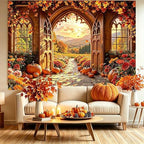 Fall Backdrop, 9x6FT Autumn Window Gothic Arch Door Backdrops - Image 3