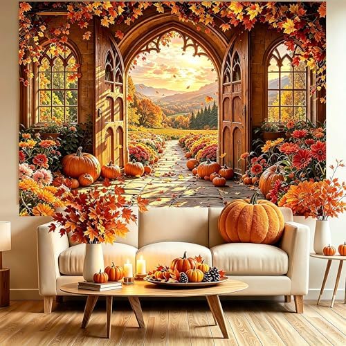 Fall Backdrop, 8x6FT Autumn Window Gothic Arch Door Backdrops - Image 3
