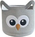 VK VK·LIVING Owl Storage Basket for Gift Foldable Cute Nursery Animal Toy Basket with Handles, Large Cotton Rope Baby Laundry Storage Organizer for Blanket Towels in Living Room Bedroom 15"Lx14"H by VKVK%C2%B7LIVING