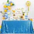 QueenDream Aqua Blue Tablecloth 90 x 156 Inch Sequin Tablecloth for Party Decorations Glitter Tablecloth for Bridal Baby Shower Wedding by QueenDream