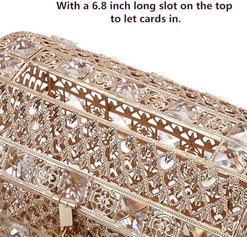 ELLDOO Crystal Wedding Card Box with Heart Lock, Vintage Money Card Box Treasure Chest Style Gold Gift for Wedding Receptions, Centerpiece Decor, Anniversary Keepsake, Gift, Small Size - Image 2