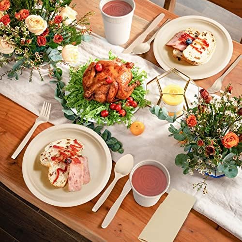 Gezond 400pcs Compostable Plates Set Heavy-duty Disposable Plates Napkins - Image 5