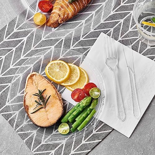 FULING 175 PCS Clear Party Supplies Disposable Dinnerware Set Plastic Plates and Paper Napkins Cups Silverware Serve 25 Sets for Birthday Bridal Shower Wedding Engagement Graduation Parties - Image 4
