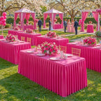 Hot Pink Polyester Table Cloths for Rectangle 6 Foot Tables, 6 Pack Wrinkle Free Tablecloths Stretchy Banquet Ruffle Fitted Table Cover Desk Skirt for Parties Wedding Birthday Baby Shower - Image 2