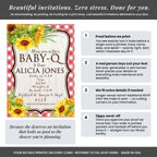 Amanda Creation Sunflower Baby Q Invitations, Sunflower Baby Shower Invitations, 50 Personalized 5x7 Double-Sided Cards with White Envelopes, Made in USA - Image 3