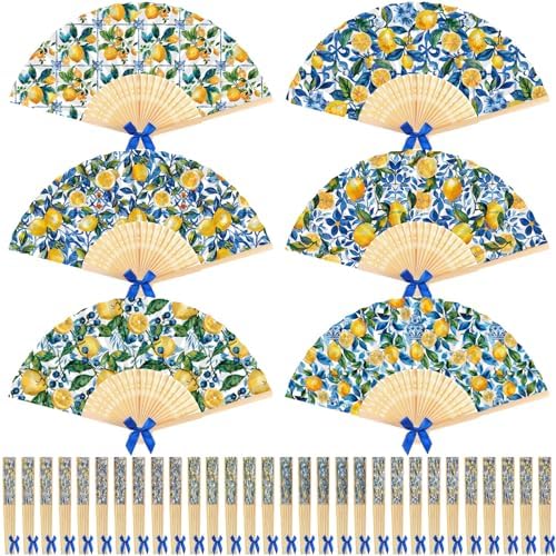 Roowest 36 Pcs Capri Lemon Folding Fans Bulk, Amalfi Coast Wedding Favors by Roowest