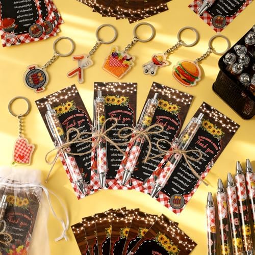 145 Pieces BBQ Baby Shower Gifts for Guest It's a Baby Q Ballpoint Pens and Keychains Favors Bulk Retractable Baby Shower Pens Gender Reveal Greeting Cards Souvenirs Prizes - Image 4