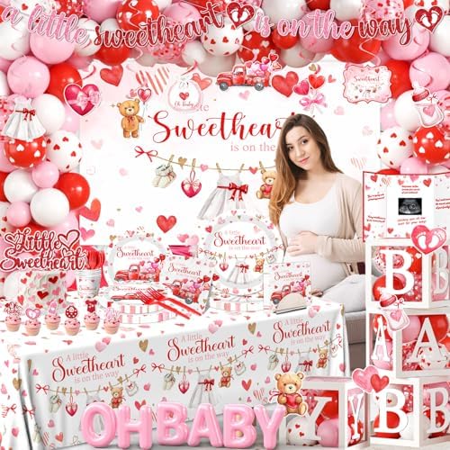 A Little Sweetheart is On The Way Decorations - 267Pcs Valentines Day Bear Truck Little Sweetheart Theme Balloon Arch Garland Set for Baby Shower Party Decoration - Image 2