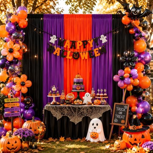 Halloween Backdrop Curtain 15ftx10ft - Halloween Wrinkle Free Satin Drapes - Image 5